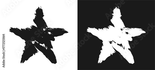 Simple grunge star illustration with rough textured brush strokes. Perfect for abstract design, decoration, or creative graphic elements