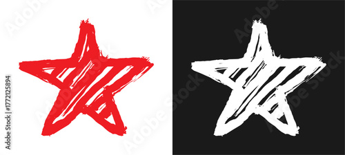 Grunge-style red and white star design featuring textured brush strokes, ideal for artistic posters, modern backgrounds, and creative graphic elements