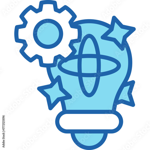 Lineal Blue Innovation Icon – Modern Light Bulb and Gear Design for Technology Concepts