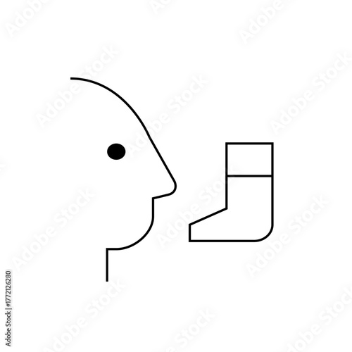 Outline of a person's face in profile with an inhaler positioned near the mouth in a medical setting
