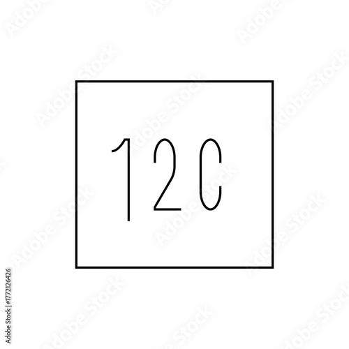 Illustration of a white square containing the text 12c in black thin lines on a white background plain