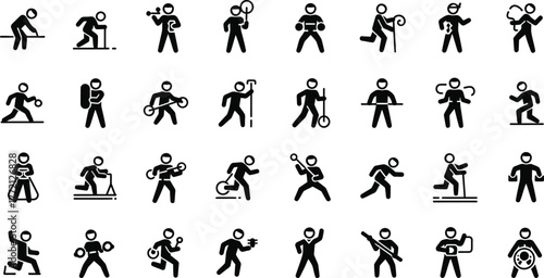 Collection of diverse human figures in dynamic poses and activities isolated on transparent background