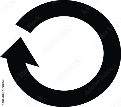Recycle or rotation symbol in black and white design. Looping arrow vector representing update or sync