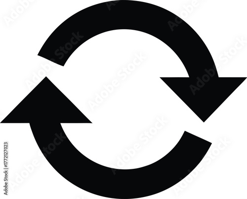 Recycle or rotation symbol in black and white design. Looping arrow vector representing update or sync