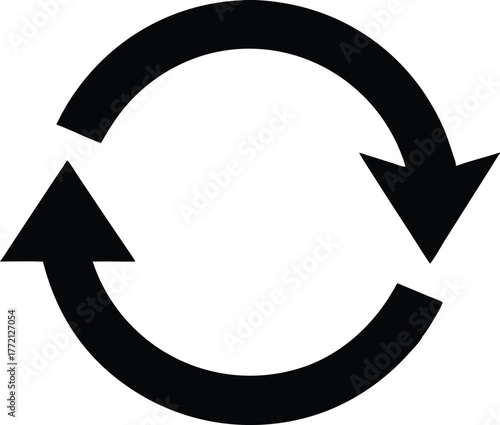 Recycle or rotation symbol in black and white design. Circular arrow refresh and reload icon symbol