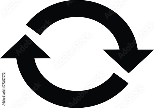 Circular arrow refresh icon symbol, Recycle or rotation symbol in black and white design