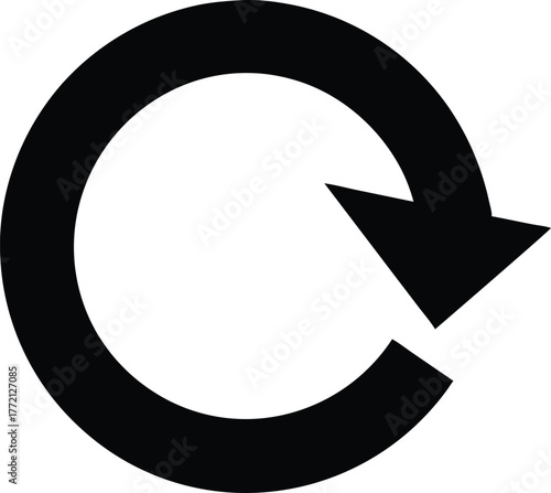 Circular arrow refresh icon symbol, Recycle or rotation symbol in black and white design
