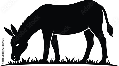 Mule eat grass silhouette, Mule eat grass line art silhouette vector illustration on white background