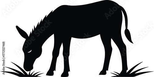 Mule eat grass silhouette, Mule eat grass line art silhouette vector illustration on white background