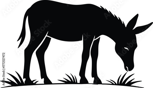 Mule eat grass silhouette, Mule eat grass line art silhouette vector illustration on white background