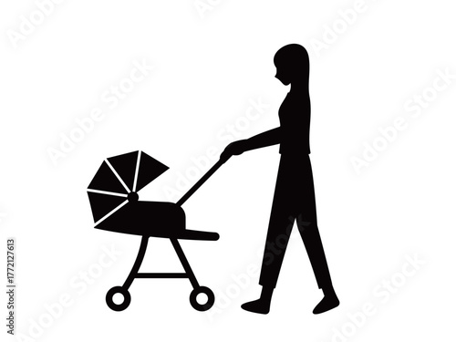 ベビーカーと女性_シルエット
