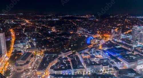 Timelapse of Frankfurt skyline and Traffic at night with Clear Skies