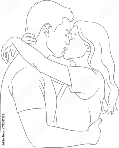 Simple line art drawing of a couple embracing affectionately with a sense of intimacy and connection
