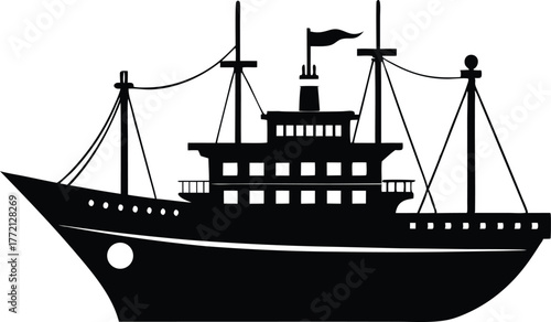 Ship Silhouette, pirate ship silhouette, pirate ship isolated on white background