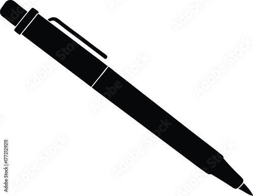 Black pen illustration vector silhouette, Simple black pen icon, Pen silhouette vector illustration.