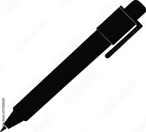 Black pen illustration vector silhouette, Simple black pen icon, Pen silhouette vector illustration.
