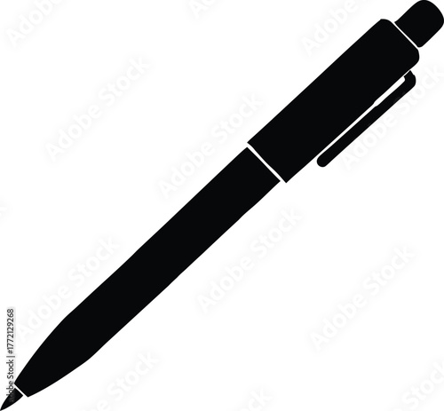 Black pen illustration vector silhouette, Simple black pen icon, Pen silhouette vector illustration.