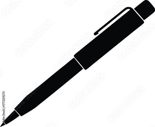 Black pen illustration vector silhouette, Simple black pen icon, Pen silhouette vector illustration.