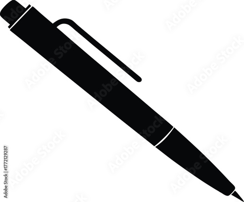 Black pen illustration vector silhouette, Simple black pen icon, Pen silhouette vector illustration.