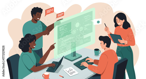 Team of Developers Collaborating on Software Project.