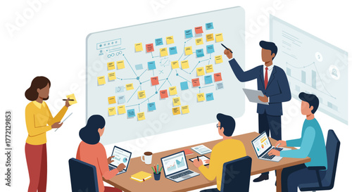 Team Collaboration During Business Strategy Presentation Meeting.