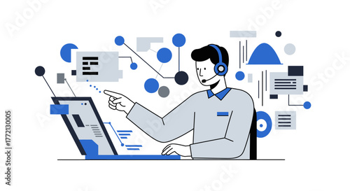 Vector Illustration of Customer Service Representative Working.