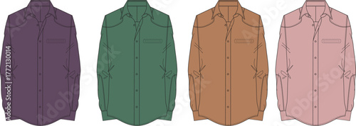 Variety of Colorful Long Sleeve Shirts Purple, Green, Brown, and Pink Fashion Apparel