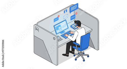 Customer Service Representative Working at a Desk.