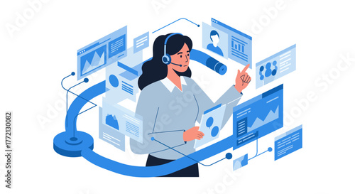 Customer Service Representative Interacting with Data Visualization.