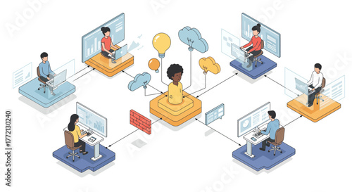 Collaborative Teamwork and Data Sharing Illustration Concept.