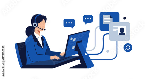 Female Customer Service Representative Working on Computer.