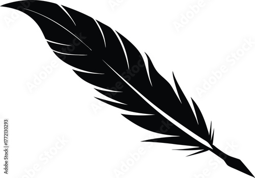 Vintage Quill Pen Silhouette Vector - Old Fashioned Feather and Inkwell