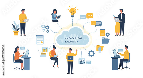 Colorful Illustration of Innovation Launch Concept.