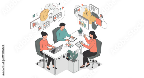 Team Brainstorming Ideas Around a Conference Table.