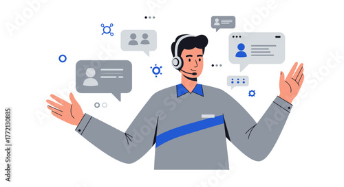 Friendly Customer Service Representative with Headset and Gesturing.