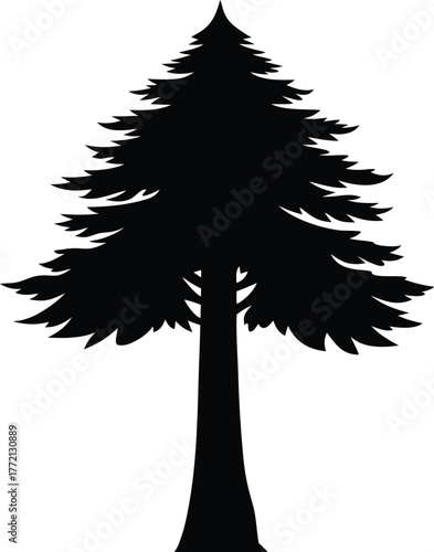Redwood Tree Silhouette Vector, Coastal Redwood Tree Silhouette Vector - Giant Sequoia Icon Design.