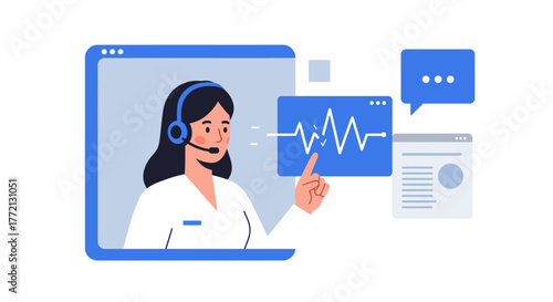 Friendly Customer Service Representative with Headset and Screen.