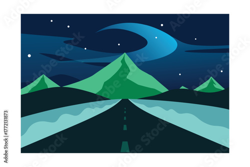 northern-lights-above-a-road-leading-into-the-snow.eps