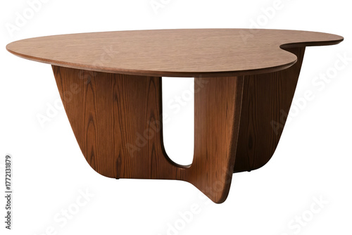 Modern minimalist coffee table with a smooth wood top isolated on a transparent background