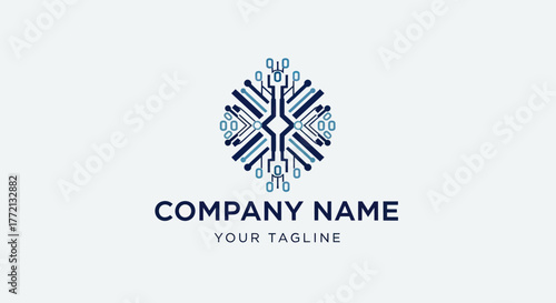 Abstract digital circuit board logo design for technology company.