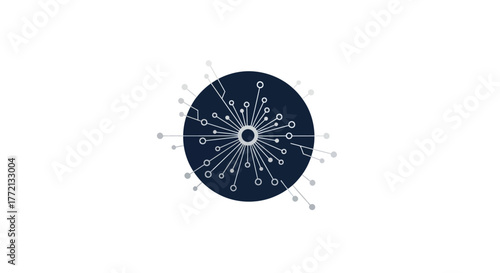 Abstract circular network hub with radiating connections.