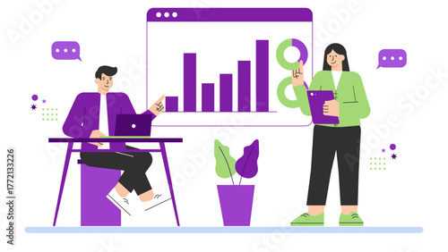 Business Coaching and Leadership Development Flat Vector Illustration