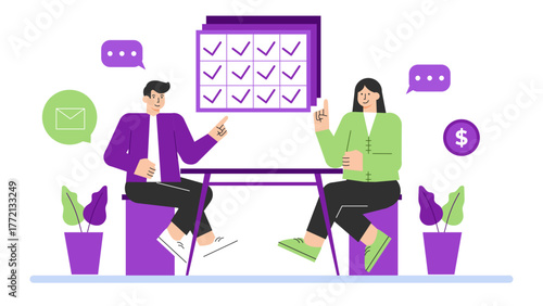 Customer Support and Call Center Team Concept Flat Vector Illustration