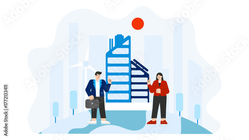 Business Sustainability and Renewable Energy Concept Flat Vector Illustration