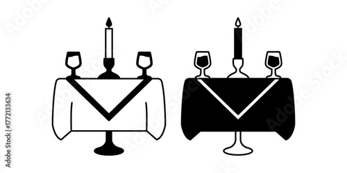 Romantic Dinner Table Black Icon Bundle for Valentine and Date Theme