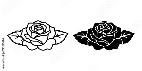 Rose Flower Black Icon Bundle for Valentine and Love Design