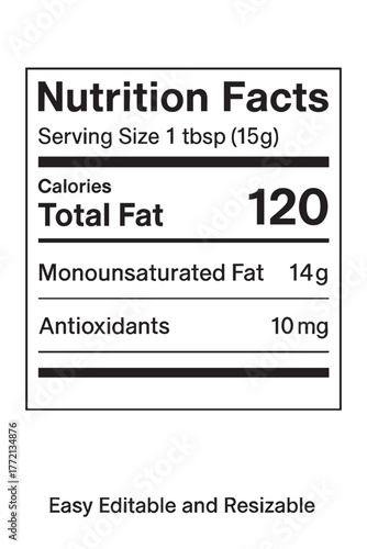 Nutrition facts label with calorie information vector illustration on transparent background