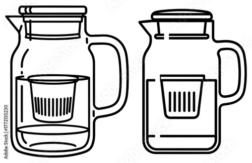 Two glass jugs with tea infusers, perfect for illustrating tea brewing or kitchenware in a minimalist style