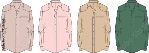 Four different colored collared shirts displayed in a row, showcasing a range of light and darker hues