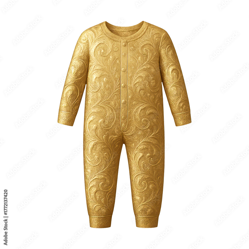 Obraz premium PNG Elegant golden baby jumpsuit design.